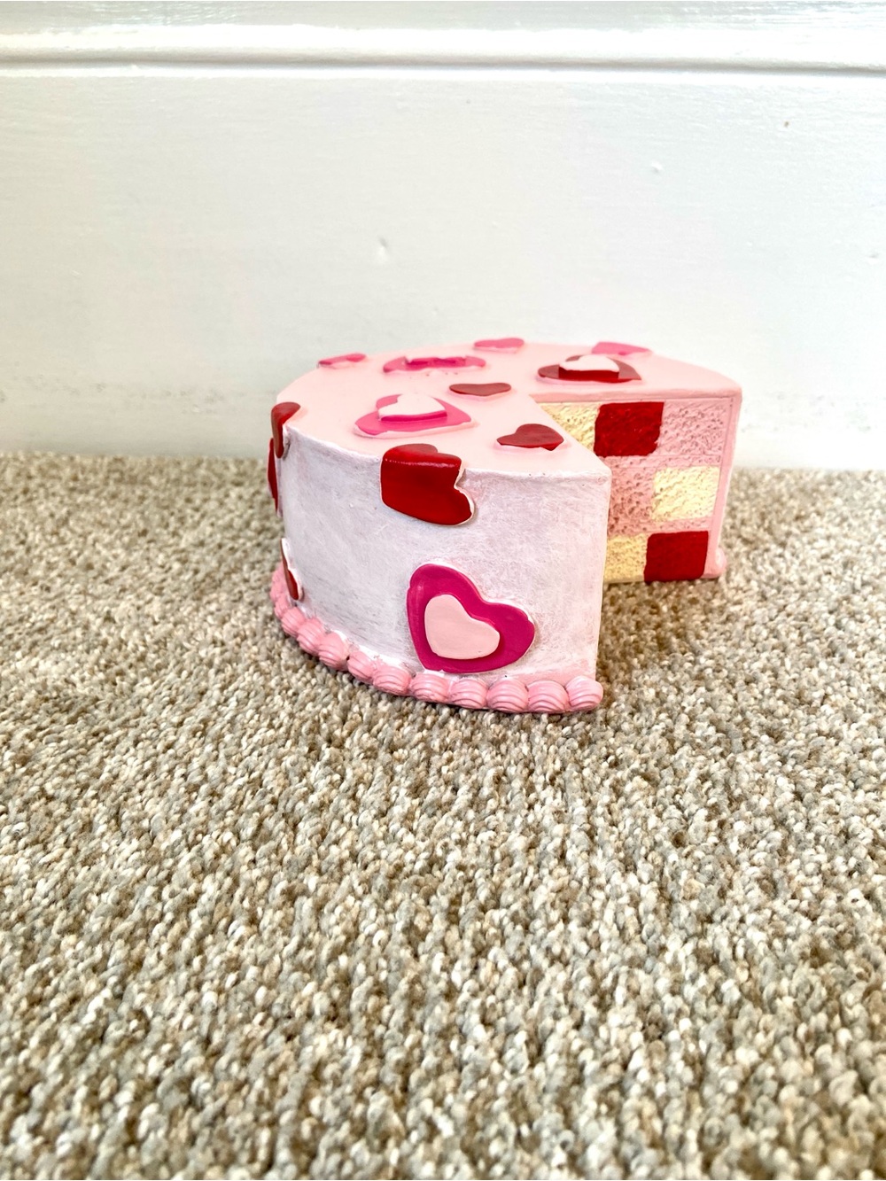 Valentines Day Faux Cake Decor Pink Hearts Red Checkerboard Tiered Tray - Picture 2 of 15